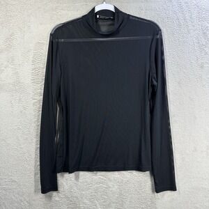 Kate Kasin Sheer Mesh Long Sleeve Shirt Womens XL Black Mock Neck Sexy Rave Goth